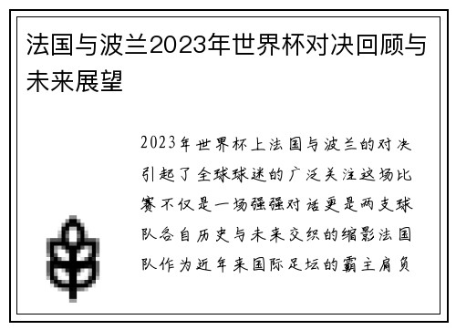 法国与波兰2023年世界杯对决回顾与未来展望